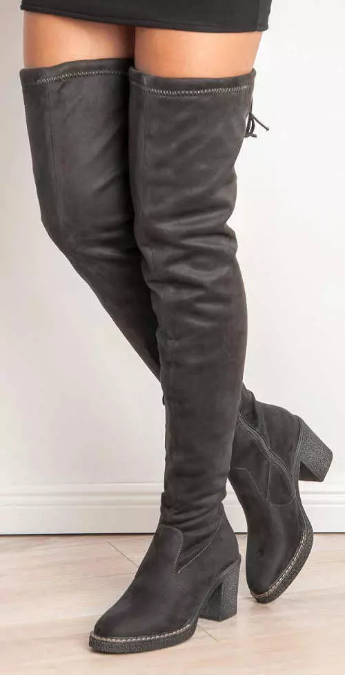 Visoke sive ženske čizme od brušene kože